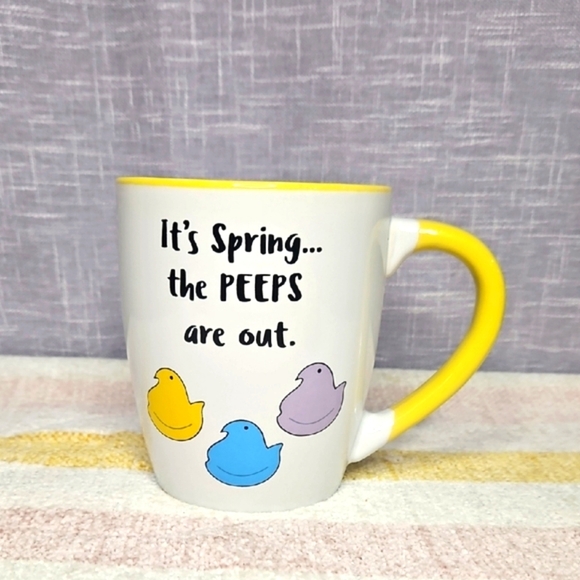 Yellow and White Spring Mug with Peeps Design - Picture 1 of 9